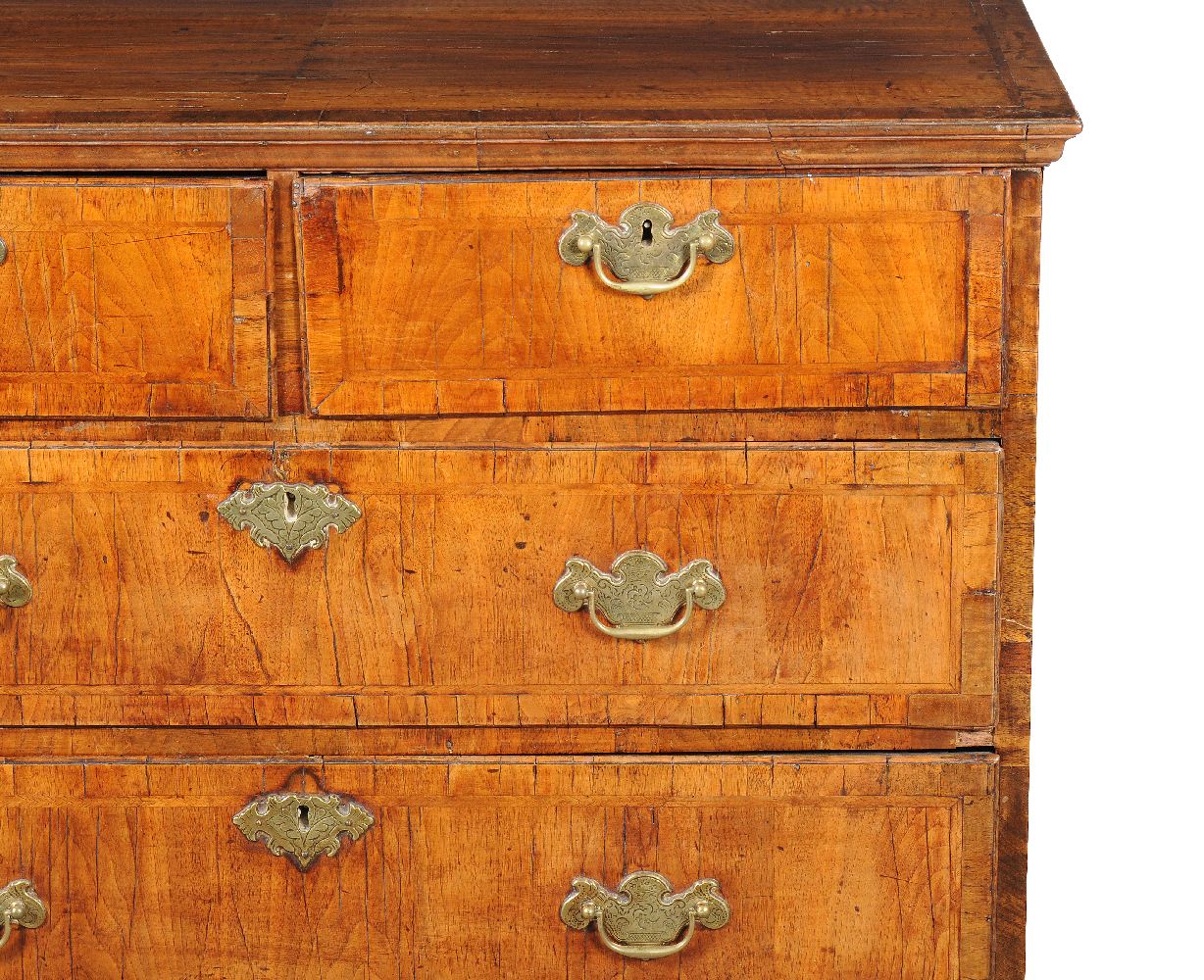 A George I walnut and feather banded chest of drawers, circa 1720, the feather and cross banded - Image 3 of 3