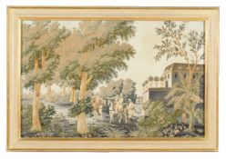 A French silkwork picture, early 19th century, depicting a 'Royal Escape', in muted silks,