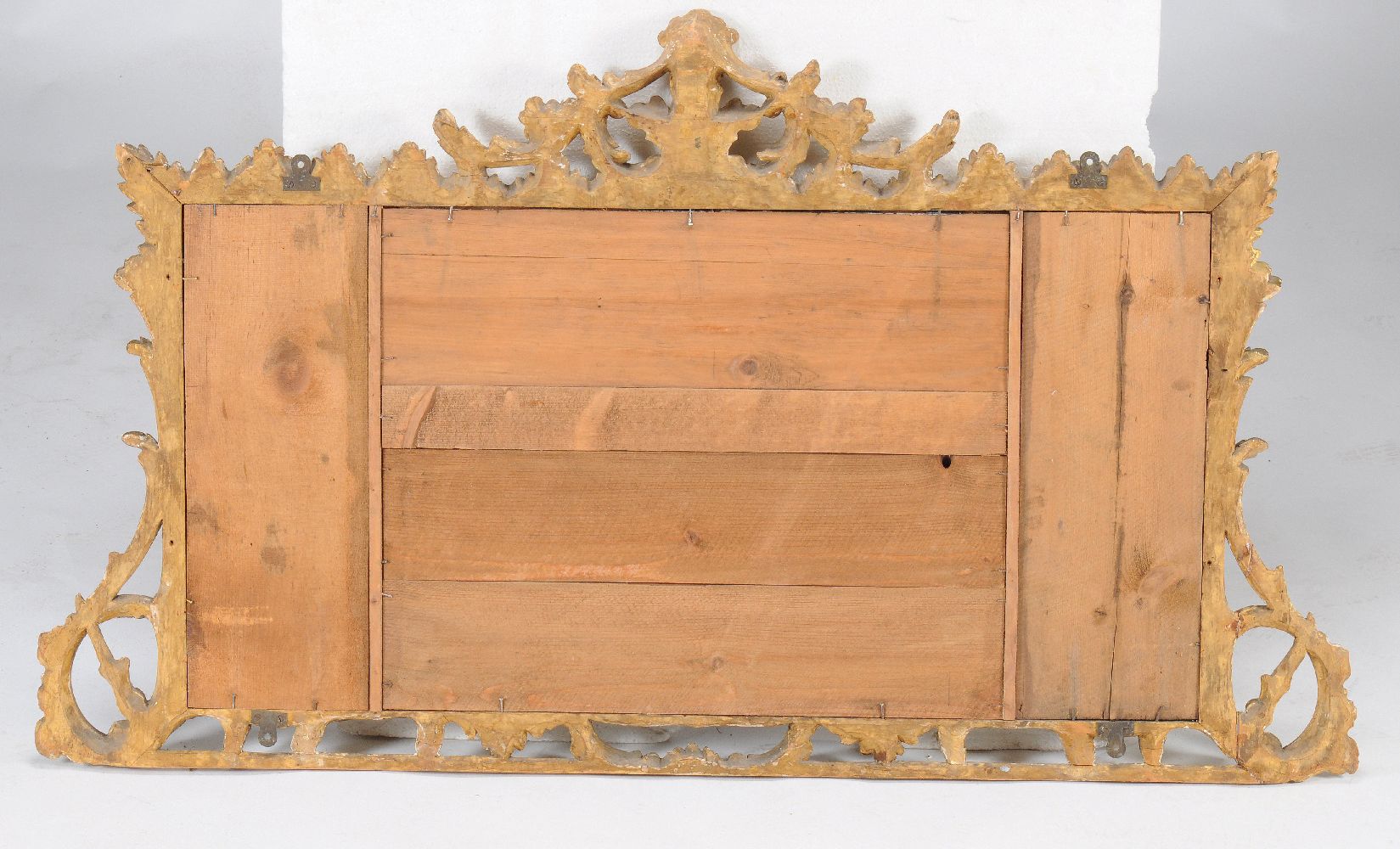 A carved giltwood wall mirror, in George III style, 19th century, the triple plates divided by - Image 3 of 3