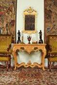 A Régence carved giltwood and gesso console table, circa 1720, the Sienna marble veneered top