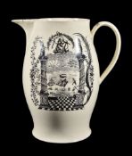 A large English creamware Liverpool-printed Masonic jug, circa 1790, 32cm high provenance: H.