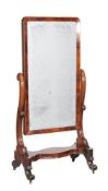 A William IV mahogany and chequer strung cheval mirror, circa 1835, the rectangular mercury plate