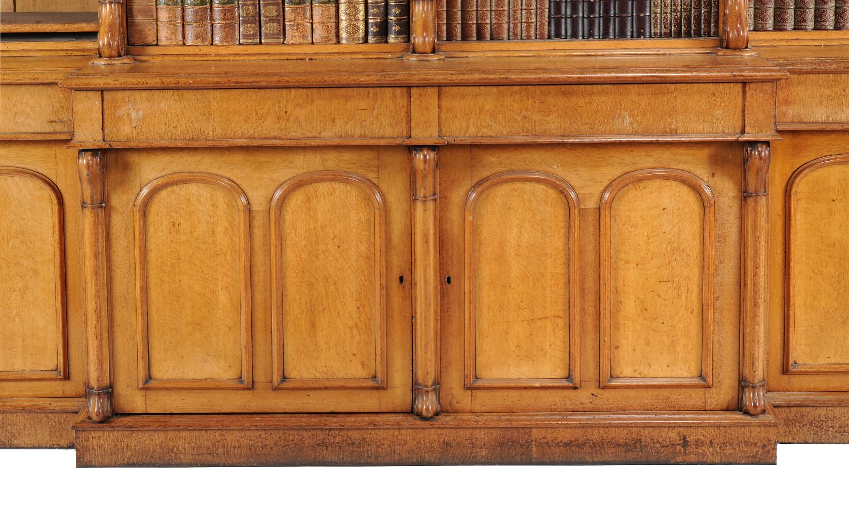 A large Victorian oak breakfront library bookcase, circ 1860, the moulded cornice above four banks - Image 2 of 3