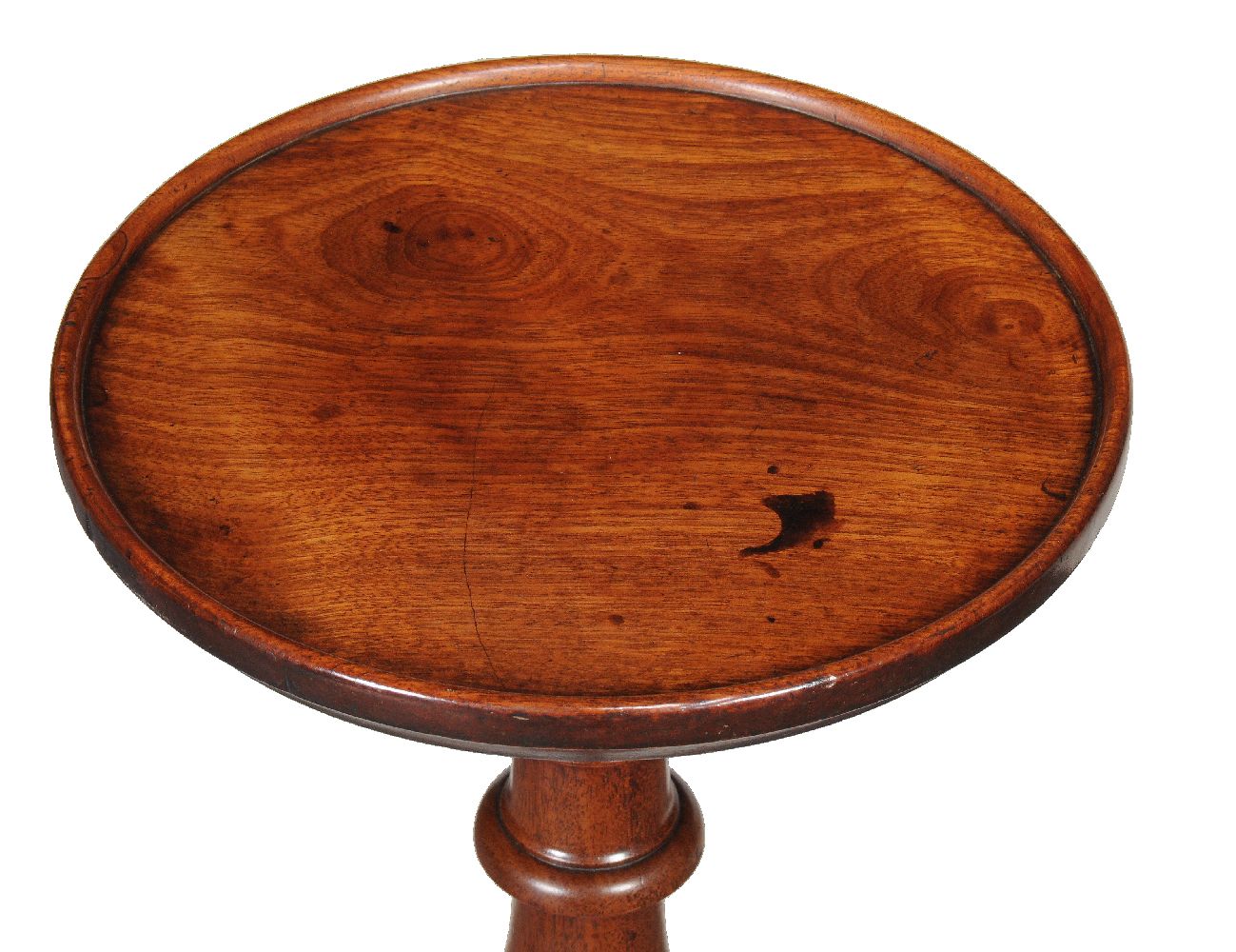 A George III mahogany candle stand, late 18th century, the circular dished top above the turned - Image 2 of 3