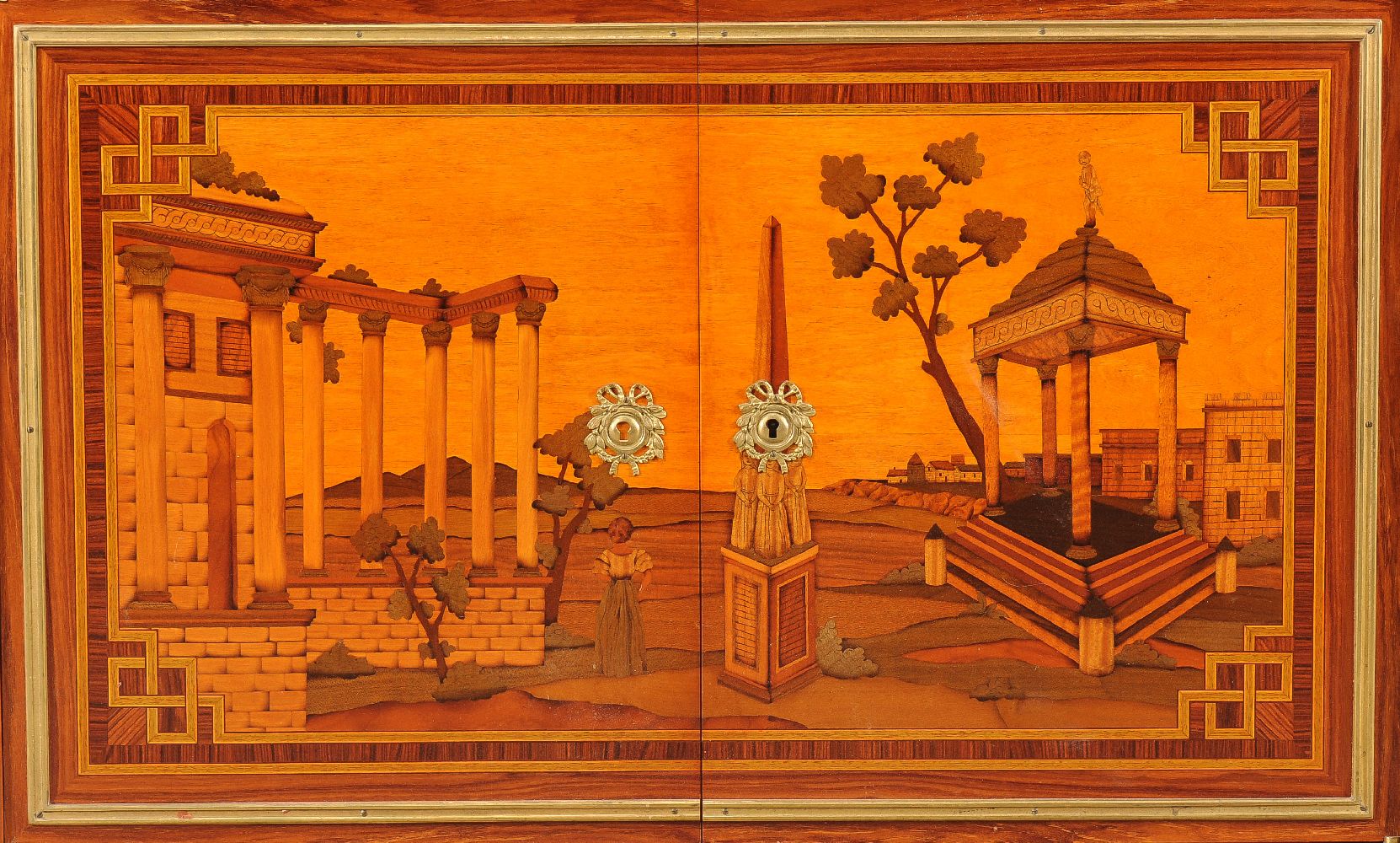 ϒ A pair of bois satine, rosewood and specimen marquetry secretaire abbatant by Dissidi - Image 8 of 10