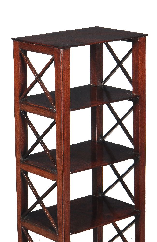 A George IV mahogany five tier etagere, circa 1825, each solid figured mahogany tier flanked by - Image 3 of 3