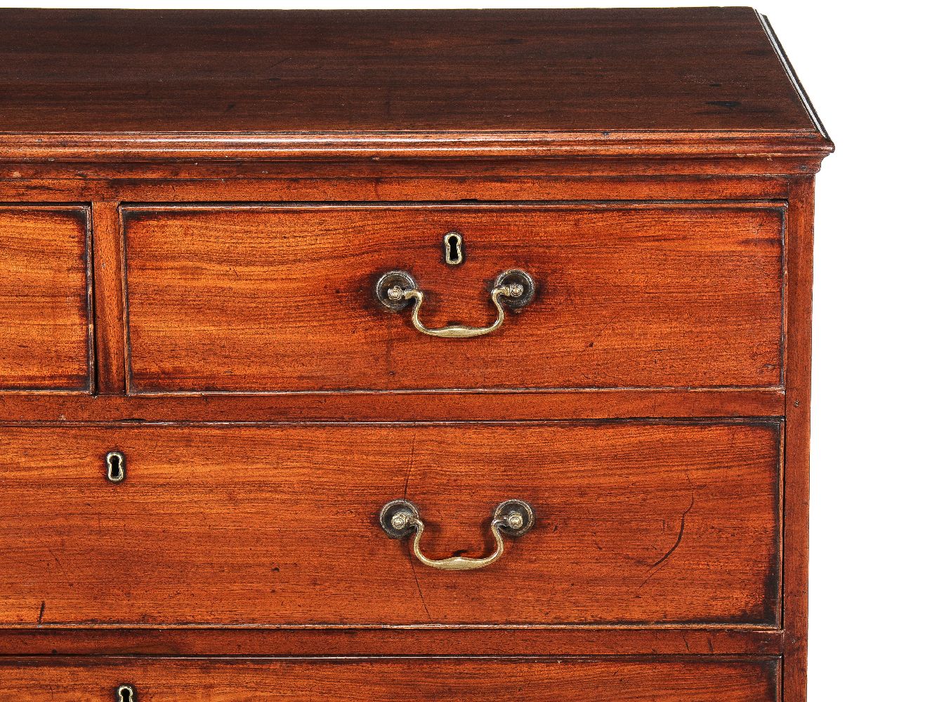 A George III mahogany chest of drawers, circa 1780, the moulded rectangular top above two short - Image 3 of 3