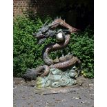 A part-painted bronze alloy model of a dragon in Chinese style, late 20th century, the beast