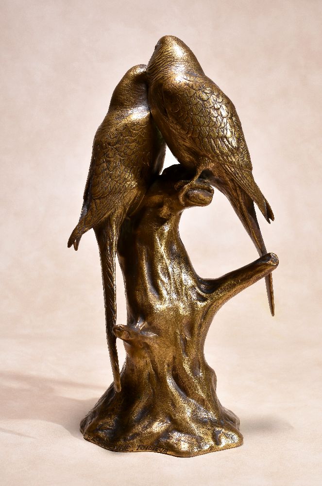 Georges Gardet, (French 1863 ~ 1939), Deux Perruches Inseparables, a gilt bronze group, Two - Image 2 of 5