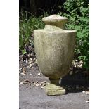 A white marble garden urn in Grecian style, almost certainly early 19th century, the shallow domed