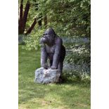 A bronze alloy garden model of a mountain gorilla, late 20th century, naturalistically portrayed