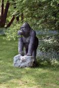 A bronze alloy garden model of a mountain gorilla, late 20th century, naturalistically portrayed