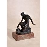 A patinated bronze model of a maiden with a spinning top, possibly later 18th century, portrayed