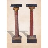 A pair of Continental rouge marble and gilt bronze mounted columnar pedestals, circa 1875, each with
