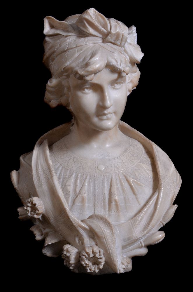 Eugenio Battiglia, (Florentine, fl. late 19th century), a sculpted alabaster bust of a maiden, her