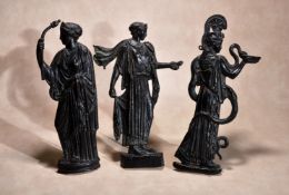 A group of three Regency patinated bronze figural relief mounts of goddesses, circa 1815, portraying