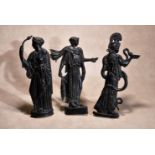 A group of three Regency patinated bronze figural relief mounts of goddesses, circa 1815, portraying