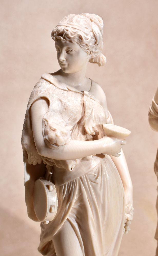 ϒ A pair of extremely fine sculpted ivory models of Bacchantes, probably Dieppe, circa 1880 - Image 3 of 4