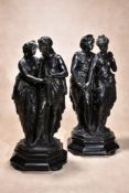 Eutrope Bouret, (French 1833 ~ 1906), a pair of patinated metal groups of lovers, circa 1900,