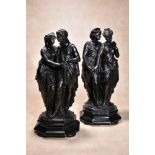 Eutrope Bouret, (French 1833 ~ 1906), a pair of patinated metal groups of lovers, circa 1900,