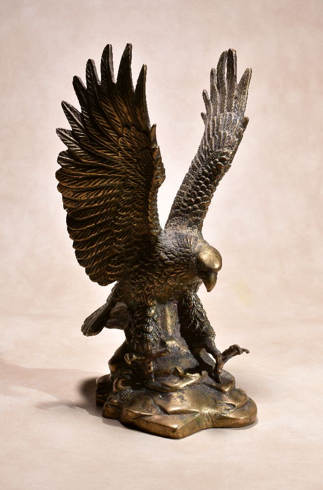 A Continental silvered bronze and marble mounted model of an eagle, circa 1925, portrayed standing - Image 2 of 5