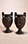 A pair of patinated metal models of the Townley Vase, late 19th century, after the Antique, the twin