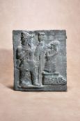 A rectangular relief cast bronze figural panel after the Hittite rock relief at Ivriz, southern