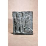 A rectangular relief cast bronze figural panel after the Hittite rock relief at Ivriz, southern