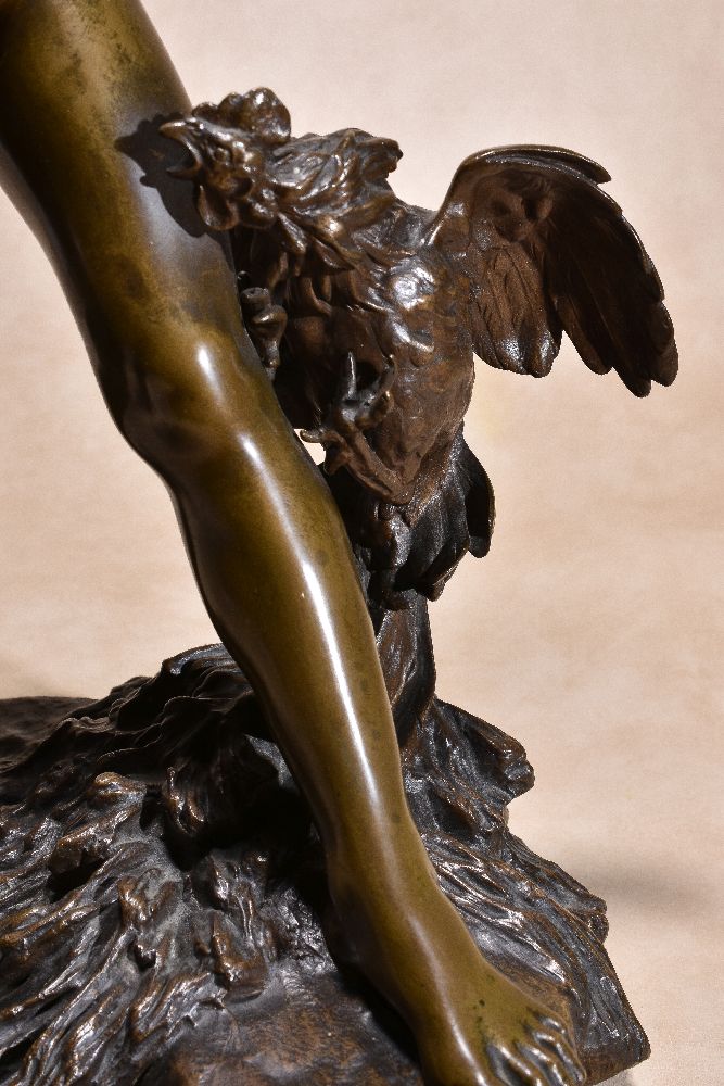 Paul Romain Chèvre, (French 1867 ~ 1914), Combat de Coqs, a patinated bronze group of a boy with two - Image 3 of 5