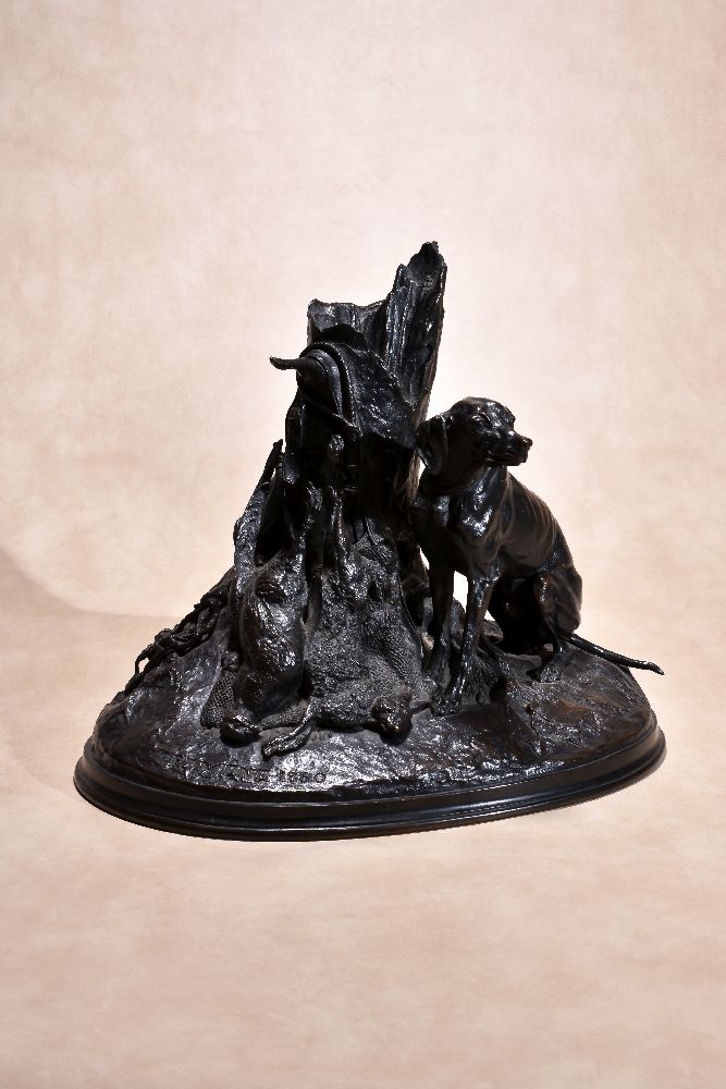 Pierre-Jules Mêne, (French 1810 ~ 1879), a patinated bronze model of a hound with game, third