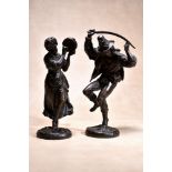 Jean-Jacques Feuchère, (French 1807 ~ 1852), a pair of patinated bronze models of dancers, mid