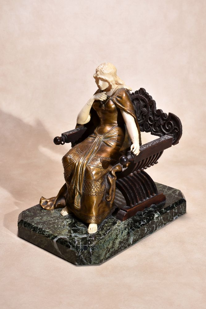 ϒλ Théophile François Somme, (French 1871 ~ 1952), a gilt bronze, sculpted ivory and carved walnut - Image 2 of 5