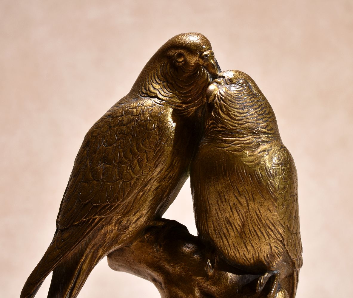 Georges Gardet, (French 1863 ~ 1939), Deux Perruches Inseparables, a gilt bronze group, Two - Image 3 of 5