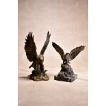 A Continental silvered bronze and marble mounted model of an eagle, circa 1925, portrayed standing