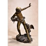 Paul Romain Chèvre, (French 1867 ~ 1914), Combat de Coqs, a patinated bronze group of a boy with two