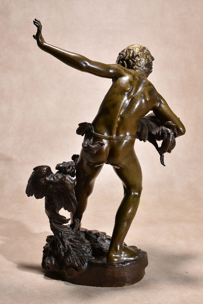 Paul Romain Chèvre, (French 1867 ~ 1914), Combat de Coqs, a patinated bronze group of a boy with two - Image 2 of 5