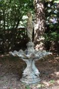 A bronze alloy garden fountain in Renaissance style, last quarter 20th century, surmounted by a