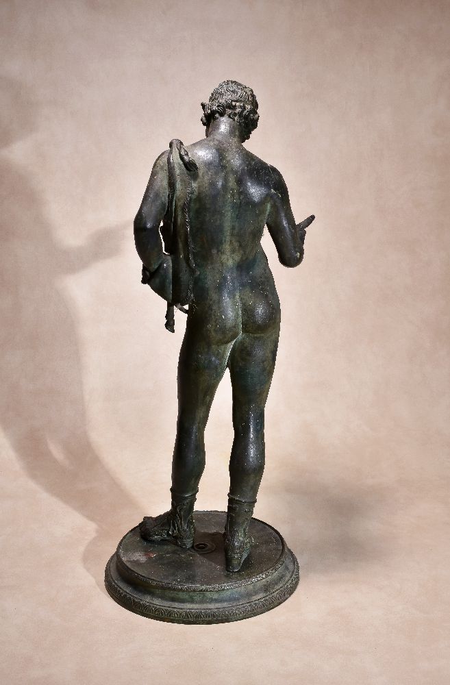 A Neapolitan patinated bronze model of Narcissus, cast after the Antique, late 19th century, - Image 2 of 3