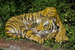 A pair of life-size resin models of Bengal tigers, last quarter 20th century, naturalistically