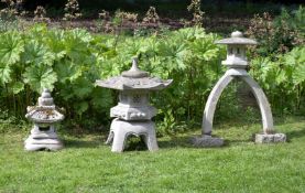 An Oriental carved granite garden lantern, 20th century, with hexagonal pagoda roof and stupa finial