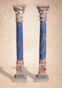 A pair of Italian carved, painted and parcel giltwood columns, 17th century and later elements, with