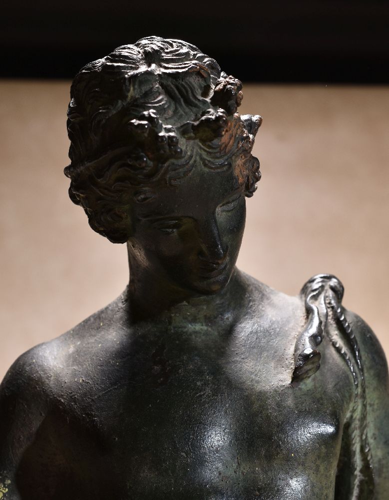 A Neapolitan patinated bronze model of Narcissus, cast after the Antique, late 19th century, - Image 3 of 3