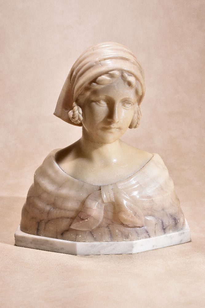 A northern Italian, probably Florentine sculpted alabaster bust of a maiden, late 19th century,