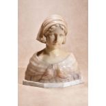 A northern Italian, probably Florentine sculpted alabaster bust of a maiden, late 19th century,