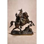 Circle of Jean-François-Théodore Gechter, (French 1796 ~ 1844), a rare equestrian bronze group of