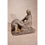 Manner of Henry Spencer Moore, (1898 ~ 1986), a sculpted limestone figural group, with integrally