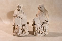 Two German sculpted limestone models of Evangelists, Middle Rhine, circa 1400, both portrayed as