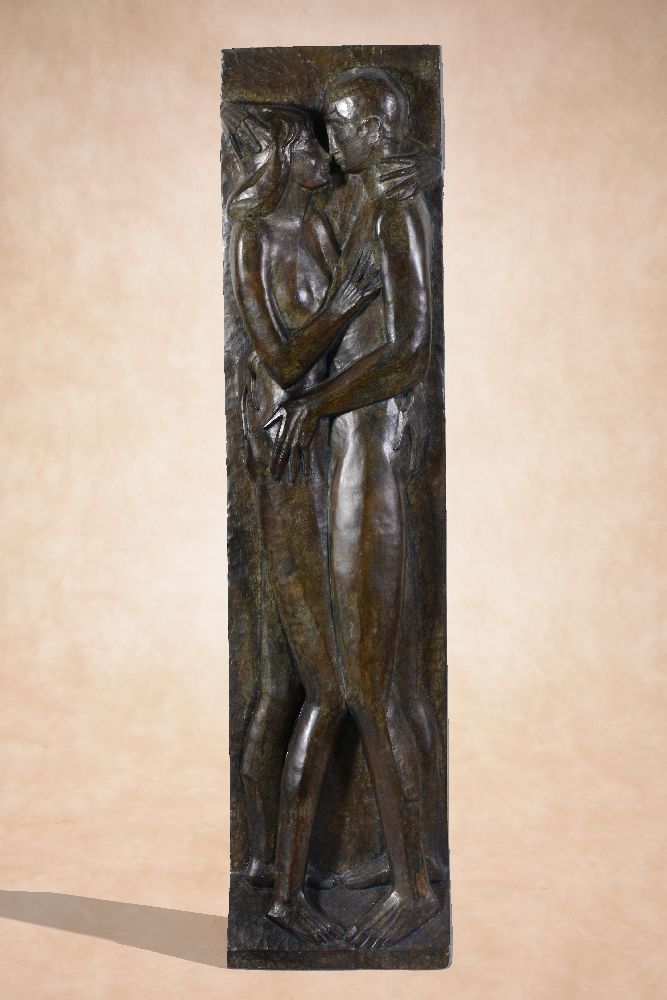 λ Francois Brochet, (French 1925 ~ 2001), a patinated bronze relief panel, portraying a couple
