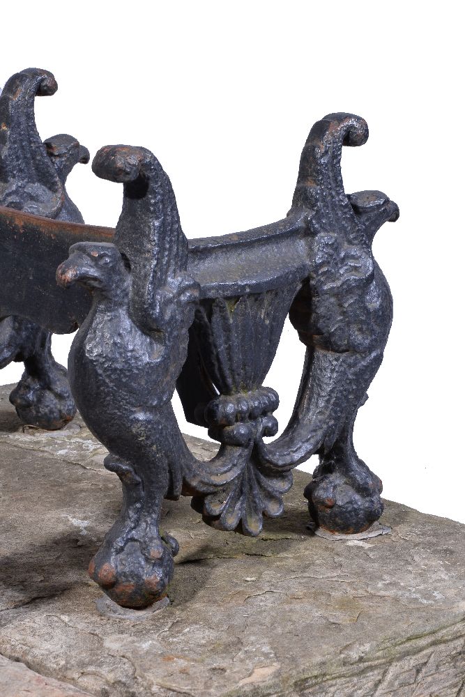 A pair of substantial cast iron and limestone mounted bootscrapes, second quarter 19th century, - Image 3 of 3