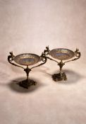 A pair of Continental parcel silvered and parcel gilt bronze twin handled tazzas, in Neoclassical